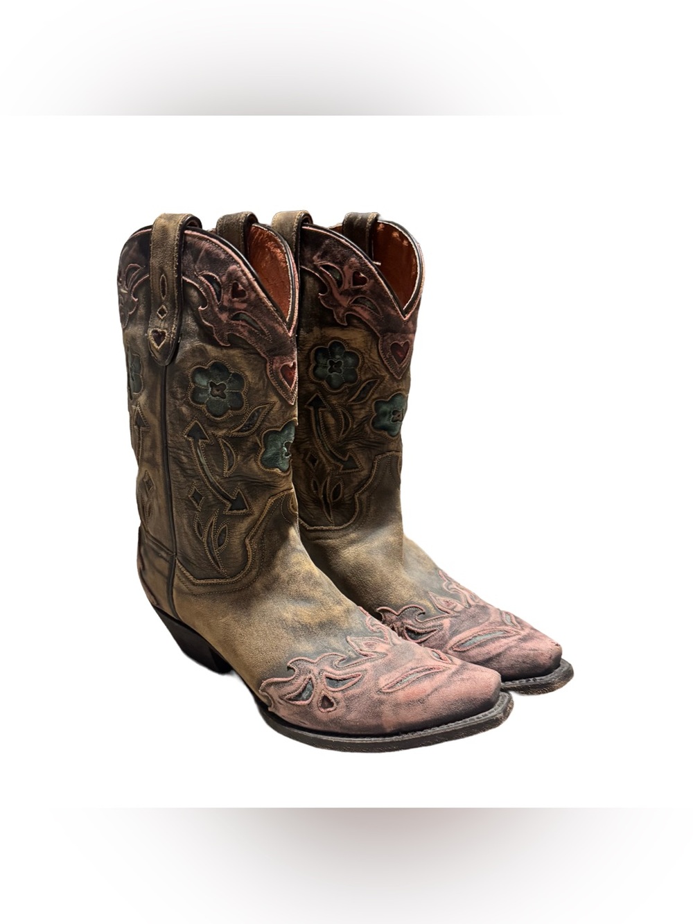 Dan Post Vintage Arrow Boot Women's 9M Cowboy Snip Toe Leather Inlay Western